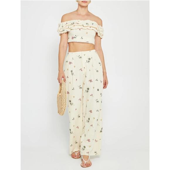 Kourt Sheri Cream High Waisted Wide Leg Floral Print Pants Size 4 - Picture 1 of 12